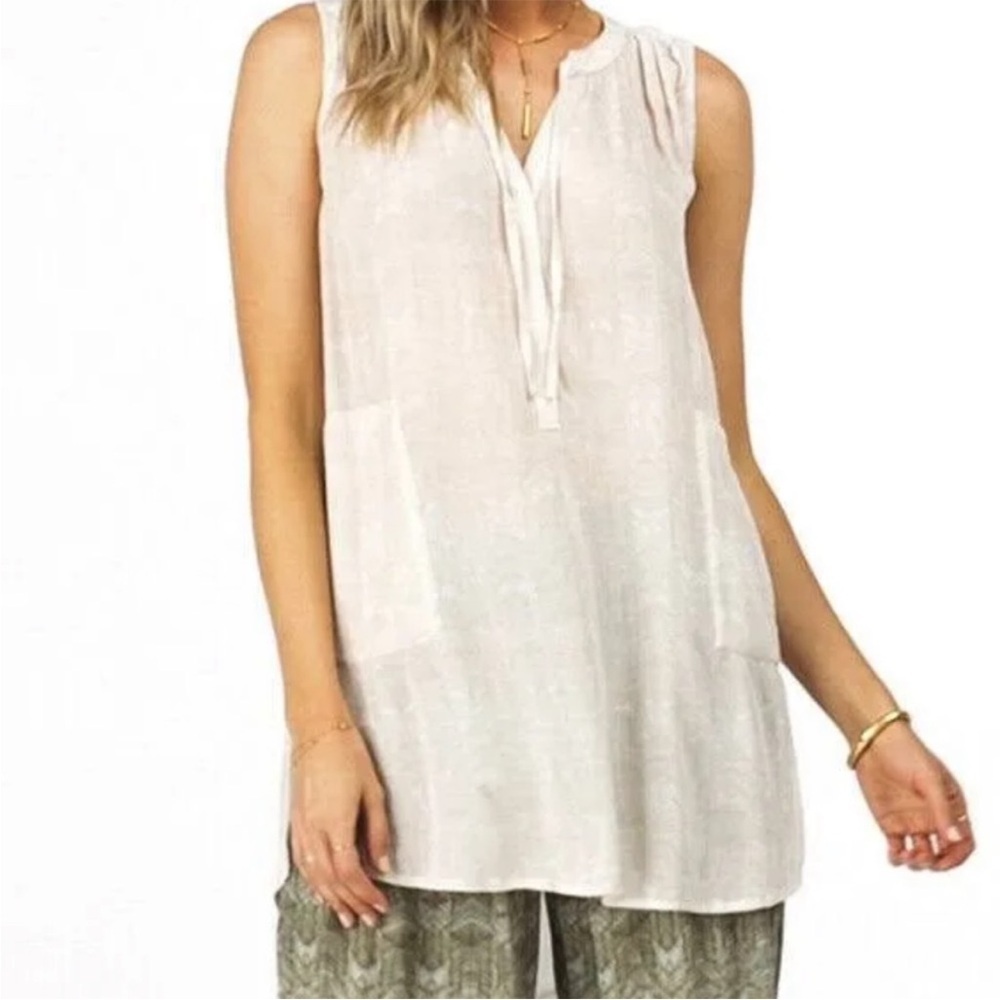 Prana Natassa Crinkled Sleeveless‎ Tunic White Akoa Relaxed Travel